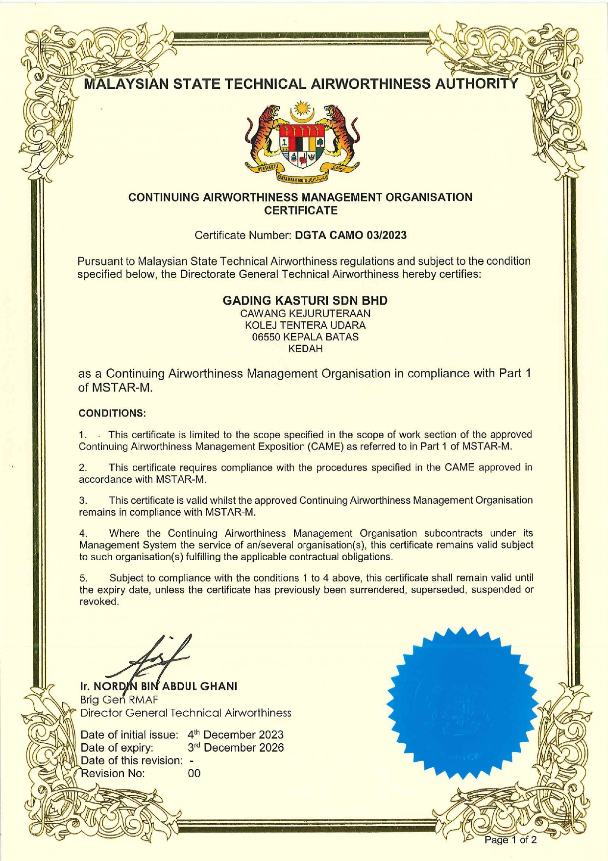 Continuing Airworthiness Management Organization certificate